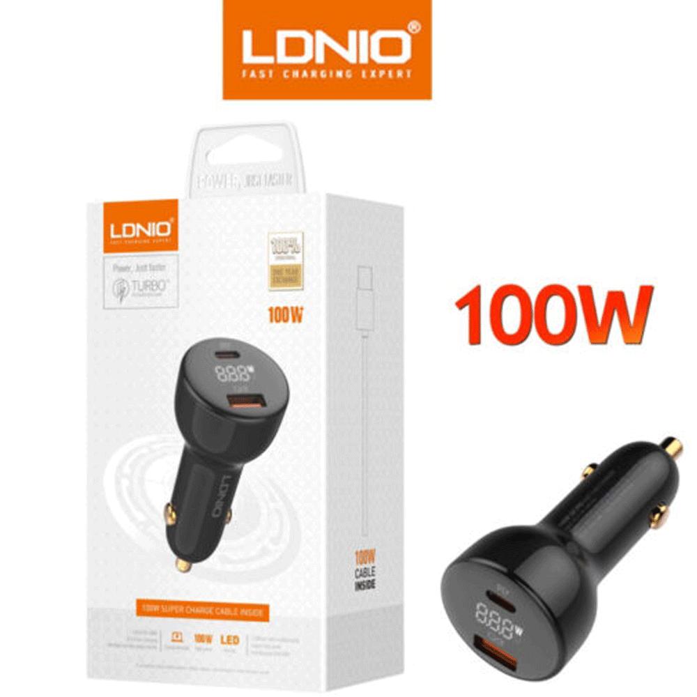 شارژر فندکی فست شارژ ماشین تایپسی 100 وات و یواسبی 30 وات الدنیو همراه کابل دوسر تایپسی C101