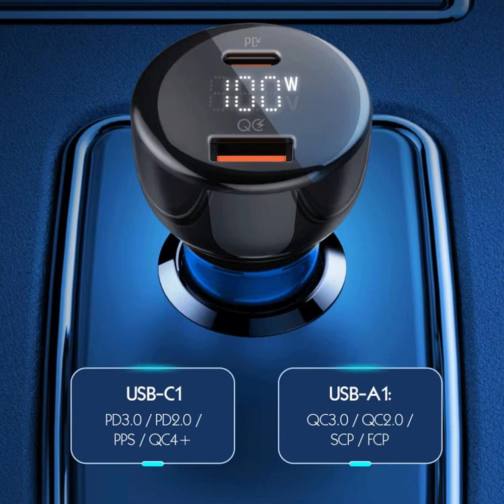 شارژر فندکی فست شارژ ماشین تایپسی 100 وات و یواسبی 30 وات الدنیو همراه کابل دوسر تایپسی C101