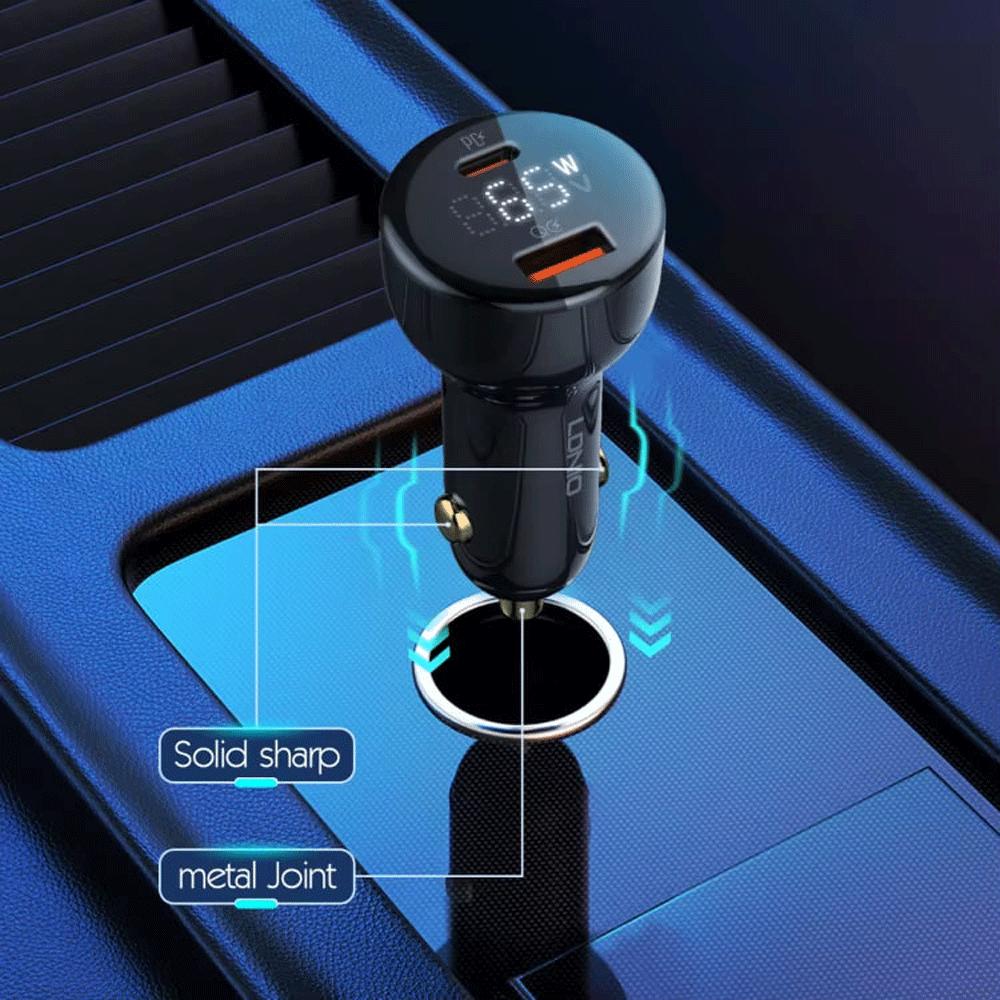 شارژر فندکی فست شارژ ماشین تایپسی 100 وات و یواسبی 30 وات الدنیو همراه کابل دوسر تایپسی C101