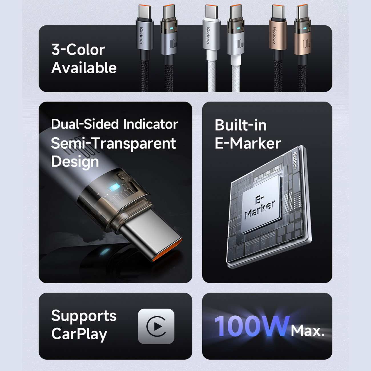 کابل شارژ سریع تایپ سی به تایپ سی 100 وات 5 آمپر 1.2 متری مکدودو CA-558