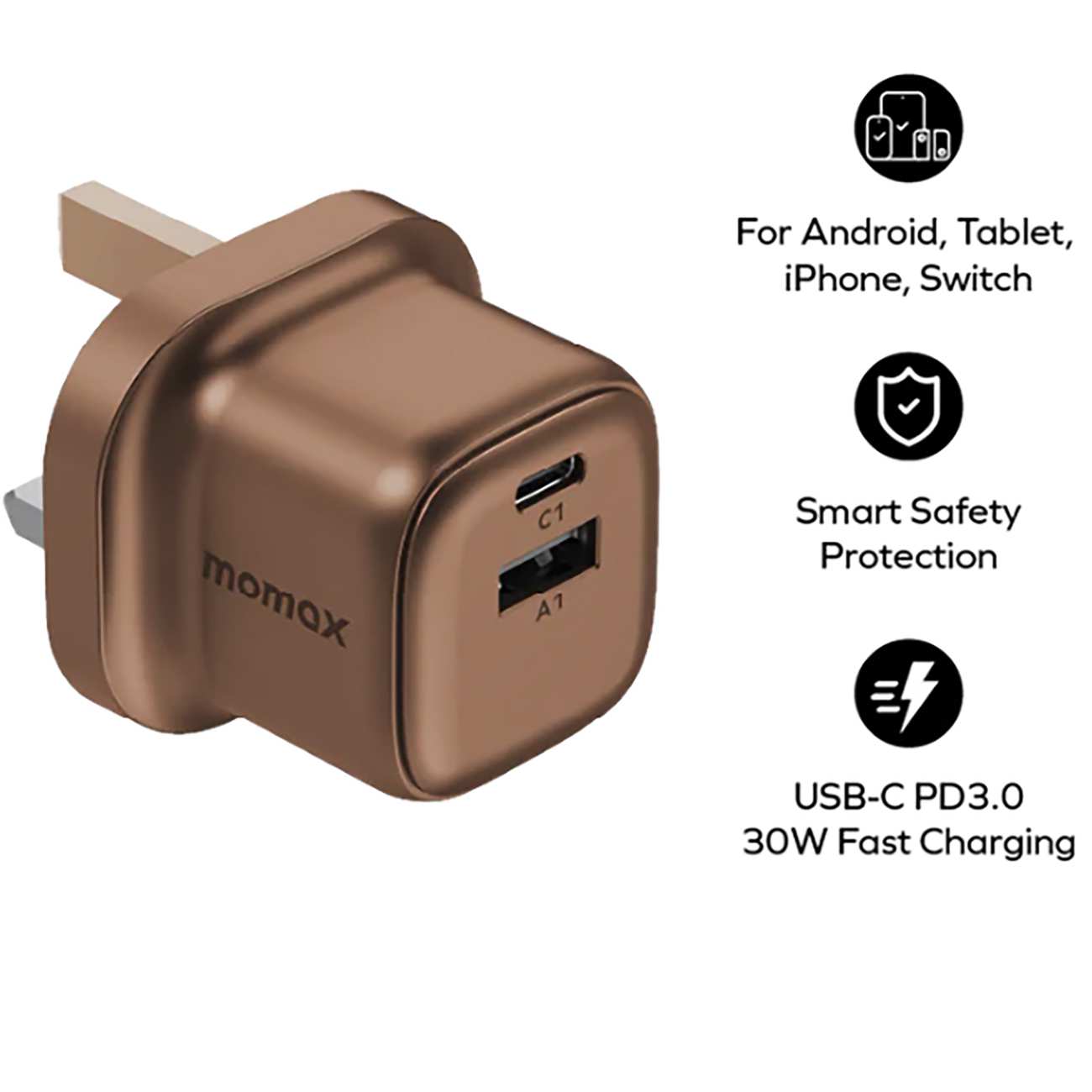 شارژر دیواری یو اس بی و تایپ سی 30 وات مومکس UM71