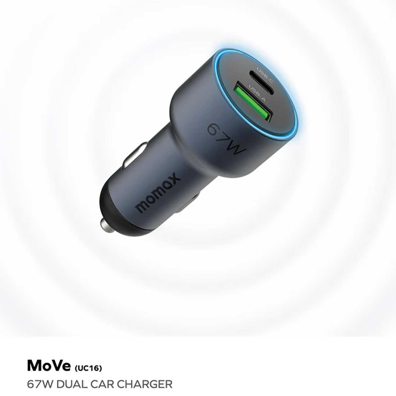 شارژر فندکی فست شارژ ماشین تایپ سی و یواسبی 67 وات مومکس UC16