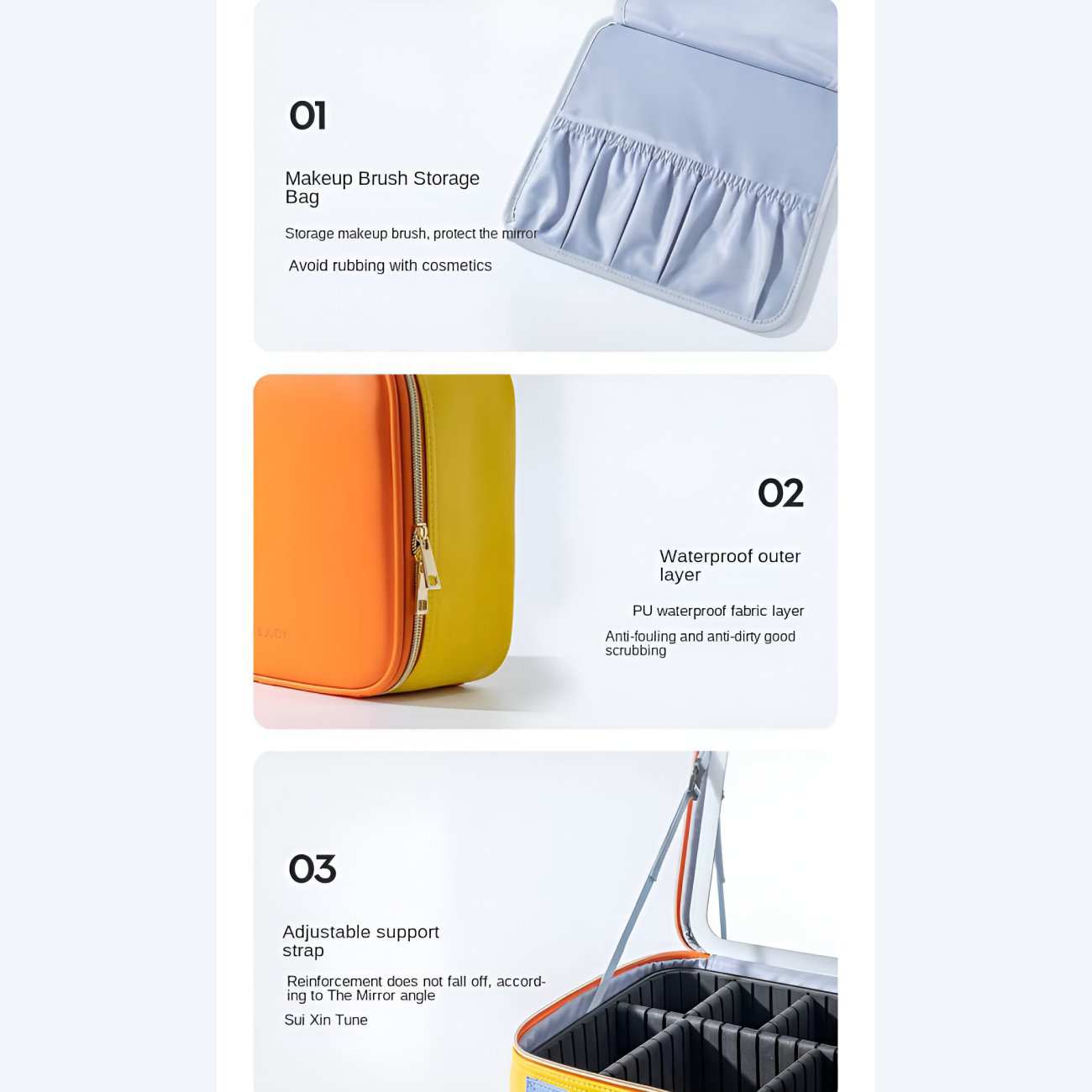 کیف لوازم آرایشی با آینه چراغدار لمسی شارژی قابل حمل جوردن و جودی PT068