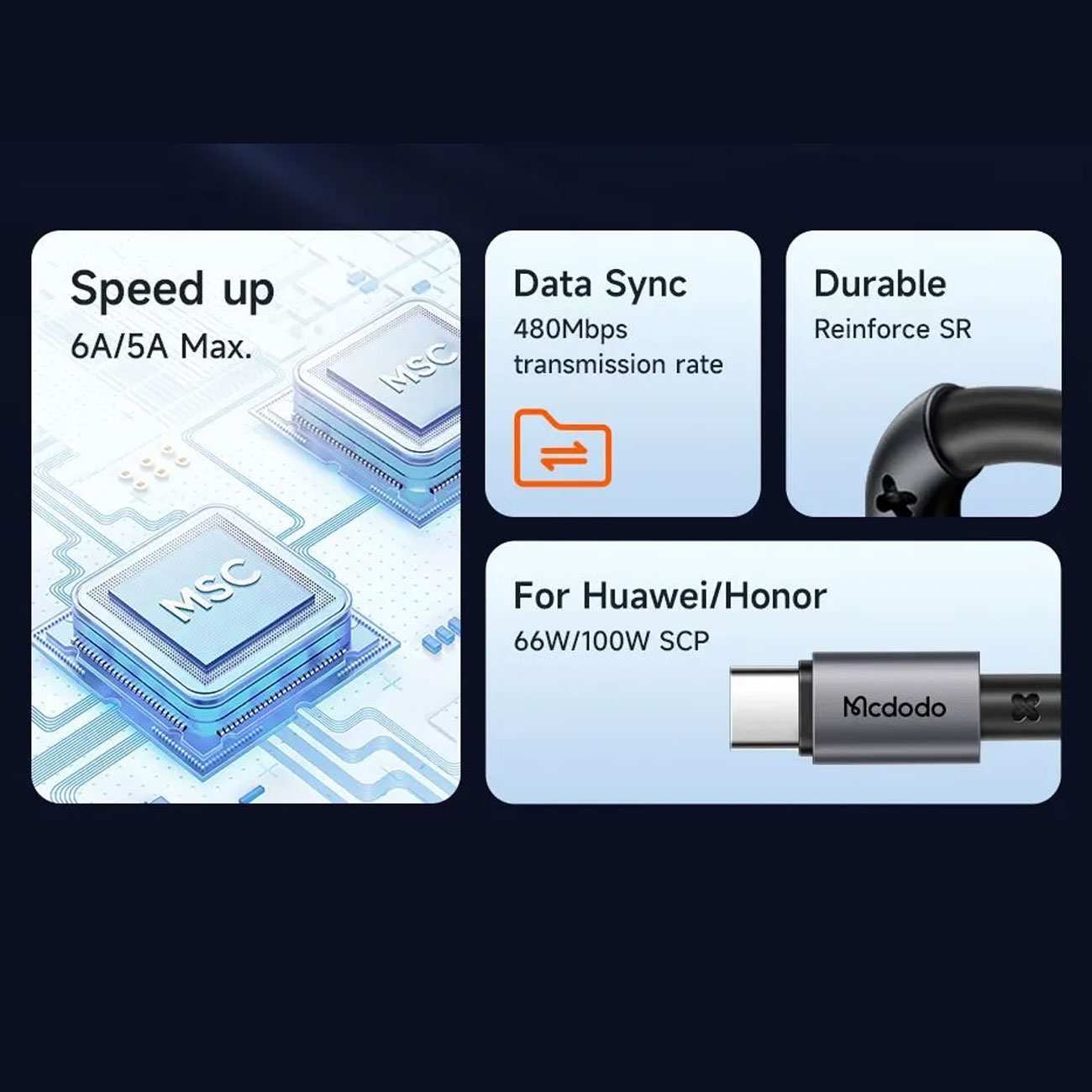 کابل فستشارژ یو اس بی به تایپ سی 100 وات 6 آمپر 1.2 متری مک دودو CA-3590