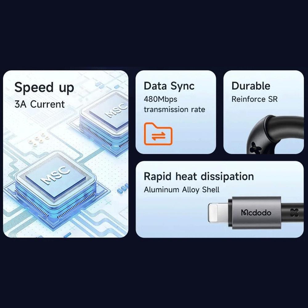 کابل شارژ یو اس بی به لایتنینگ 3 آمپر1.2 متری مکدودو CA-3580
