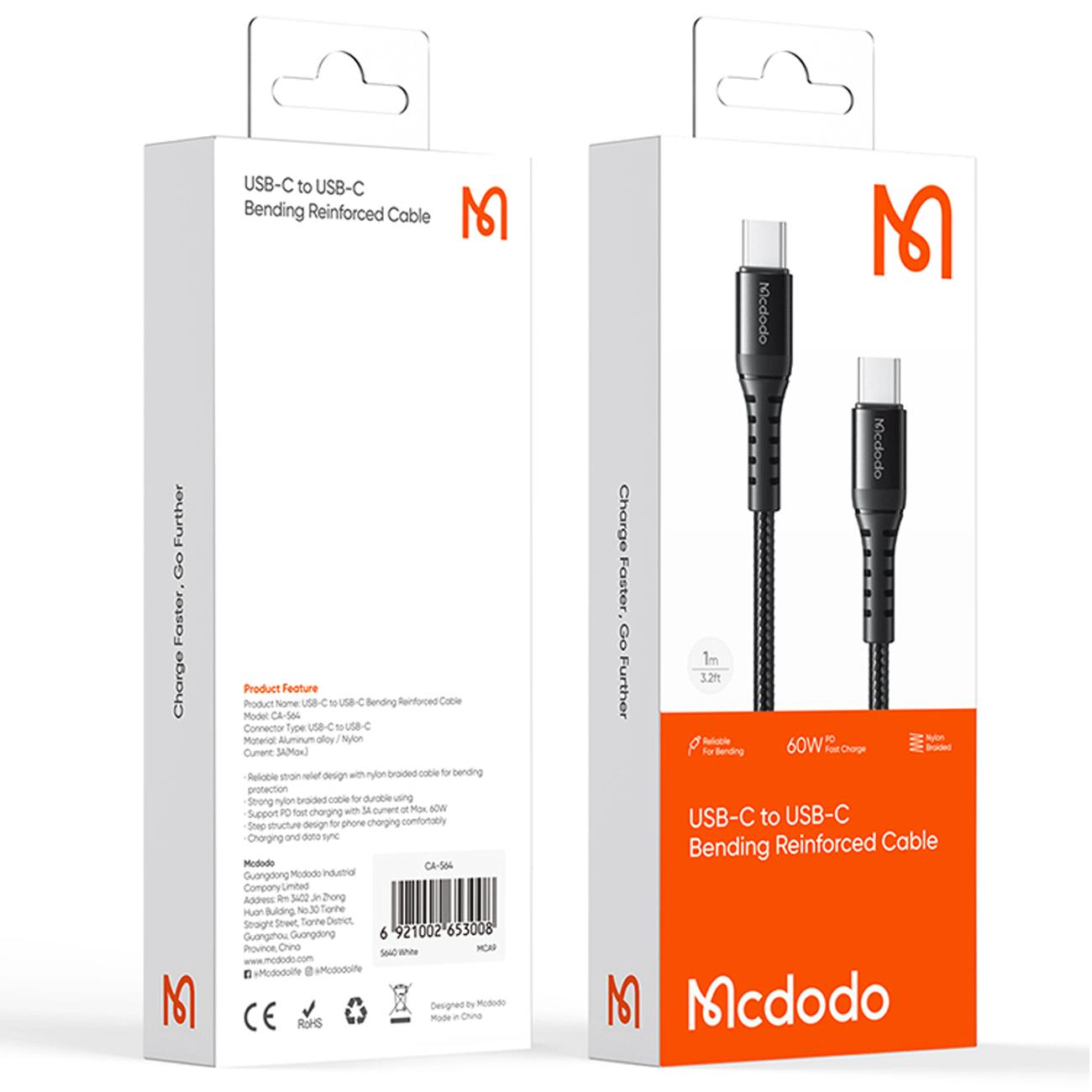 کابل شارژ سریع دو سر تایپ سی 60 وات 20 سانتی متر مک دودو CA-5640