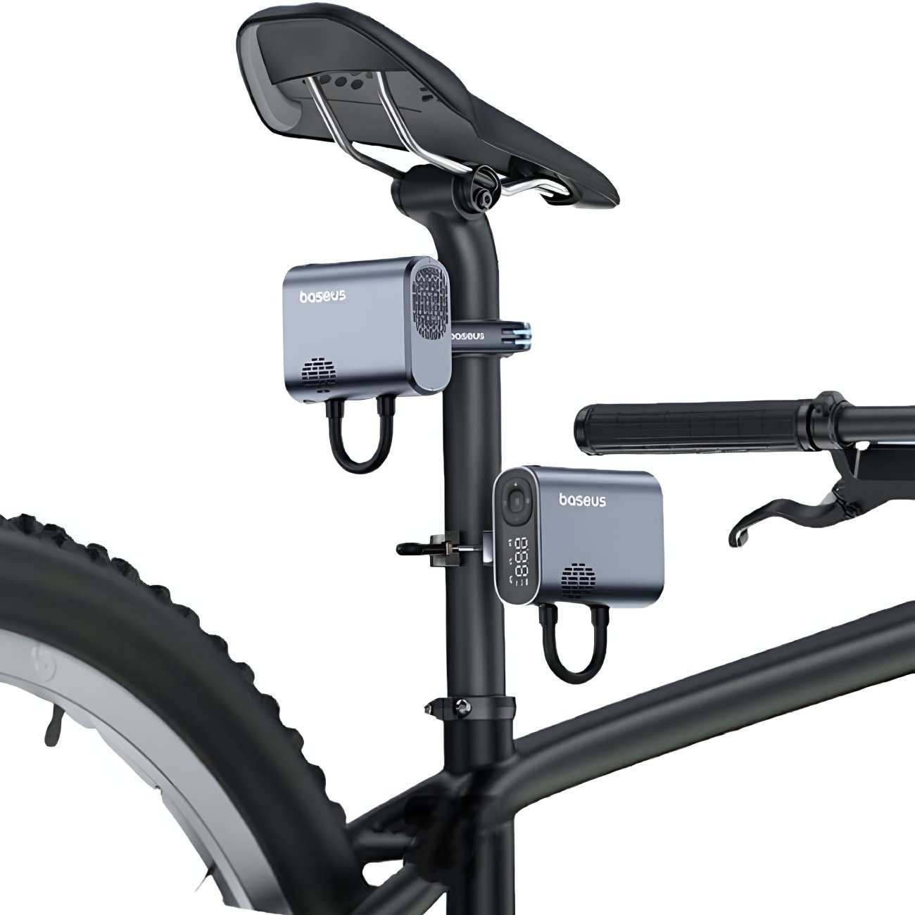 پمپ باد دیجیتالی شارژی دوچرخه و موتورسیکلت با چراغ قوه قابل حمل بیسوس C11169000121-00