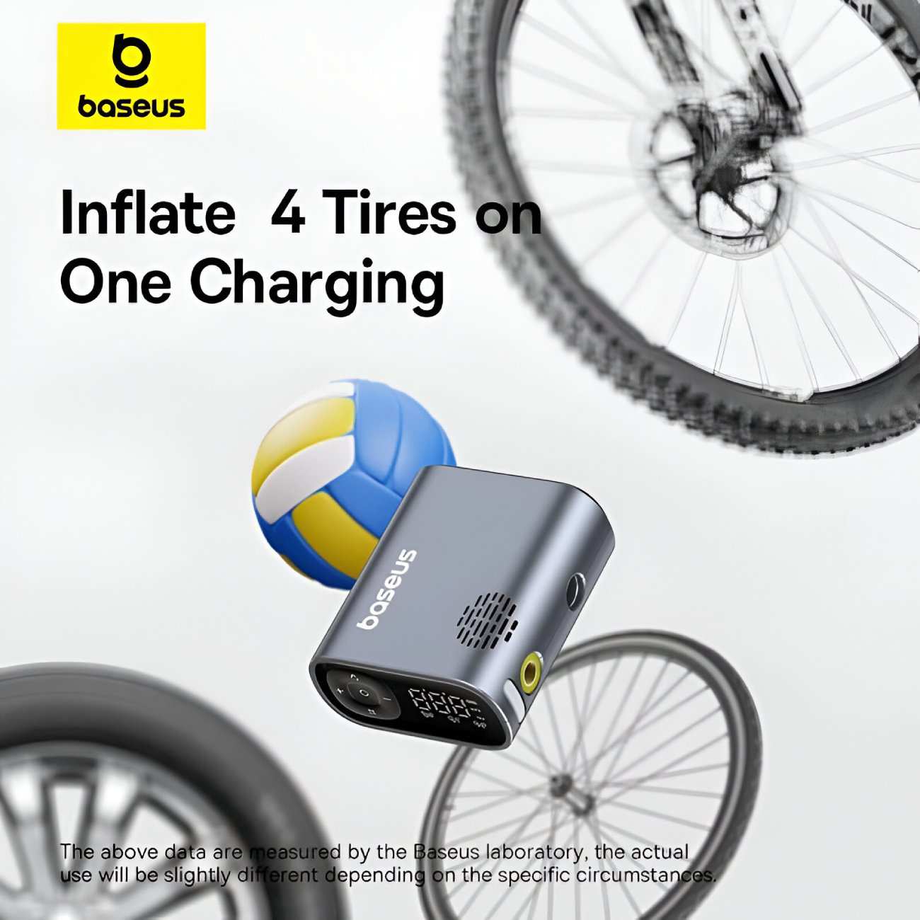 پمپ باد دیجیتالی شارژی دوچرخه و موتورسیکلت با چراغ قوه قابل حمل بیسوس C11169000121-00