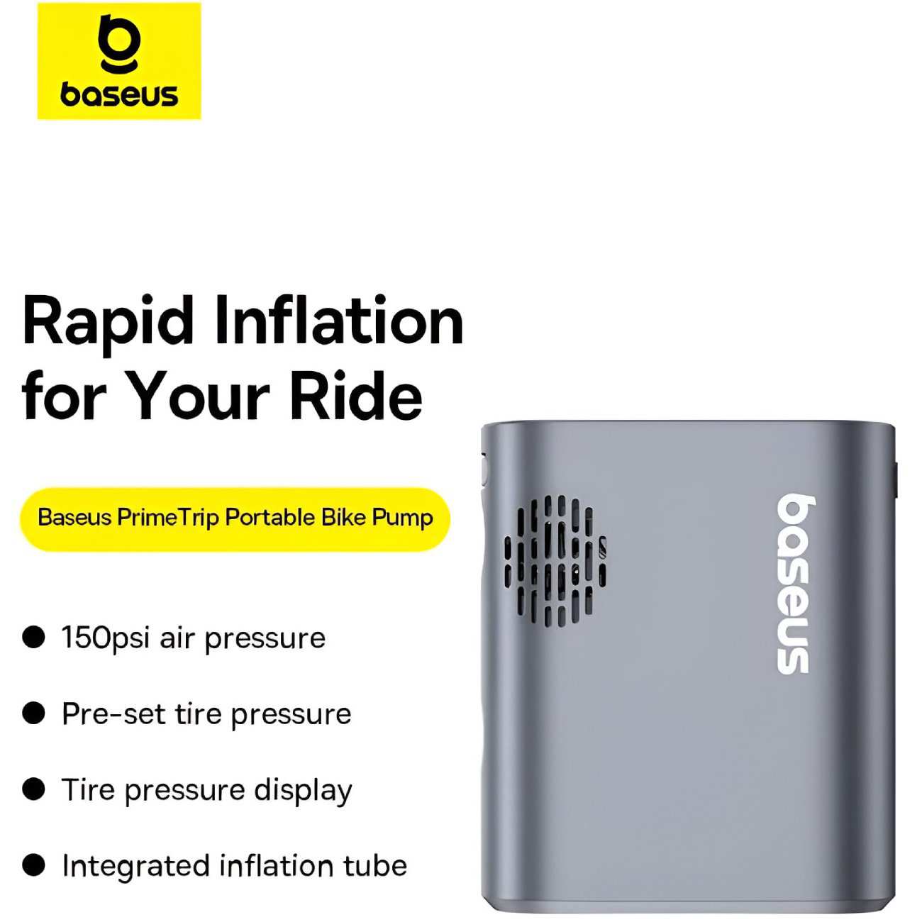 پمپ باد دیجیتالی شارژی دوچرخه و موتورسیکلت با چراغ قوه قابل حمل بیسوس C11169000121-00