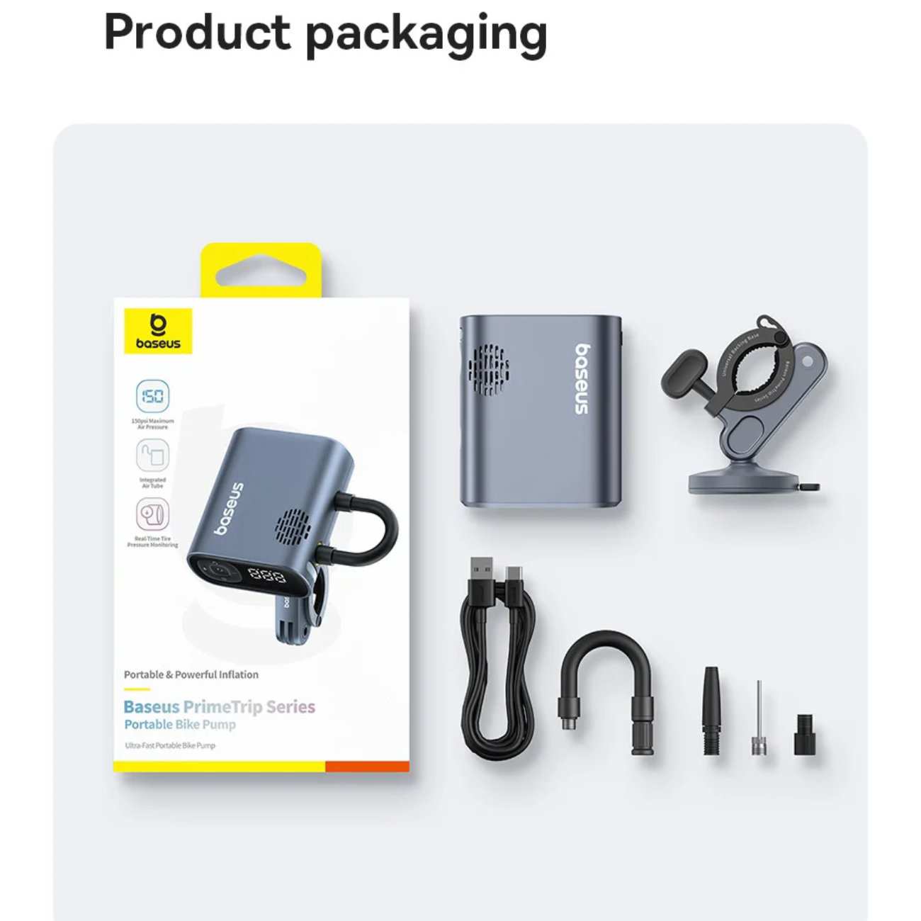 پمپ باد دیجیتالی شارژی دوچرخه و موتورسیکلت با چراغ قوه قابل حمل بیسوس C11169000121-00