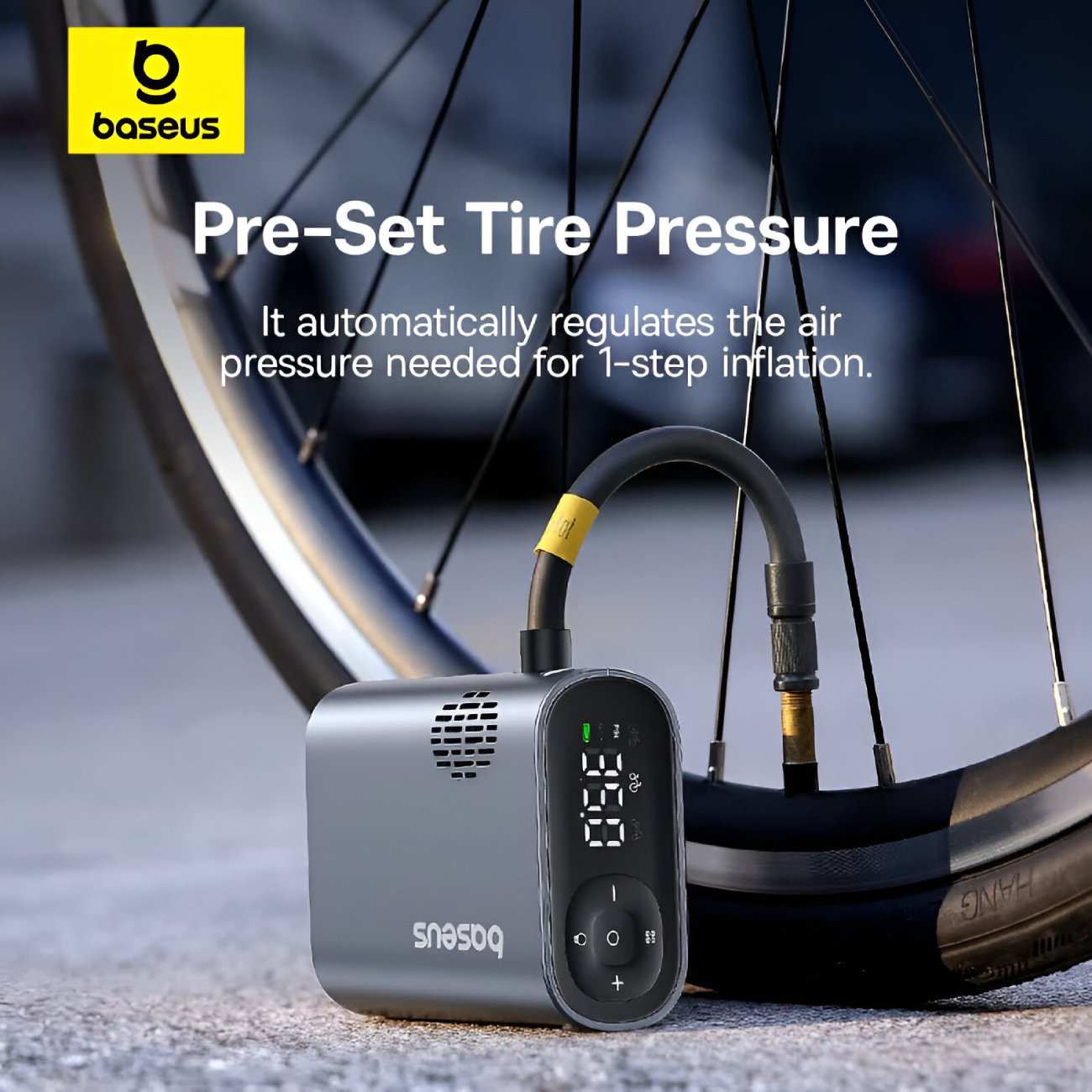 پمپ باد دیجیتالی شارژی دوچرخه و موتورسیکلت با چراغ قوه قابل حمل بیسوس C11169000121-00