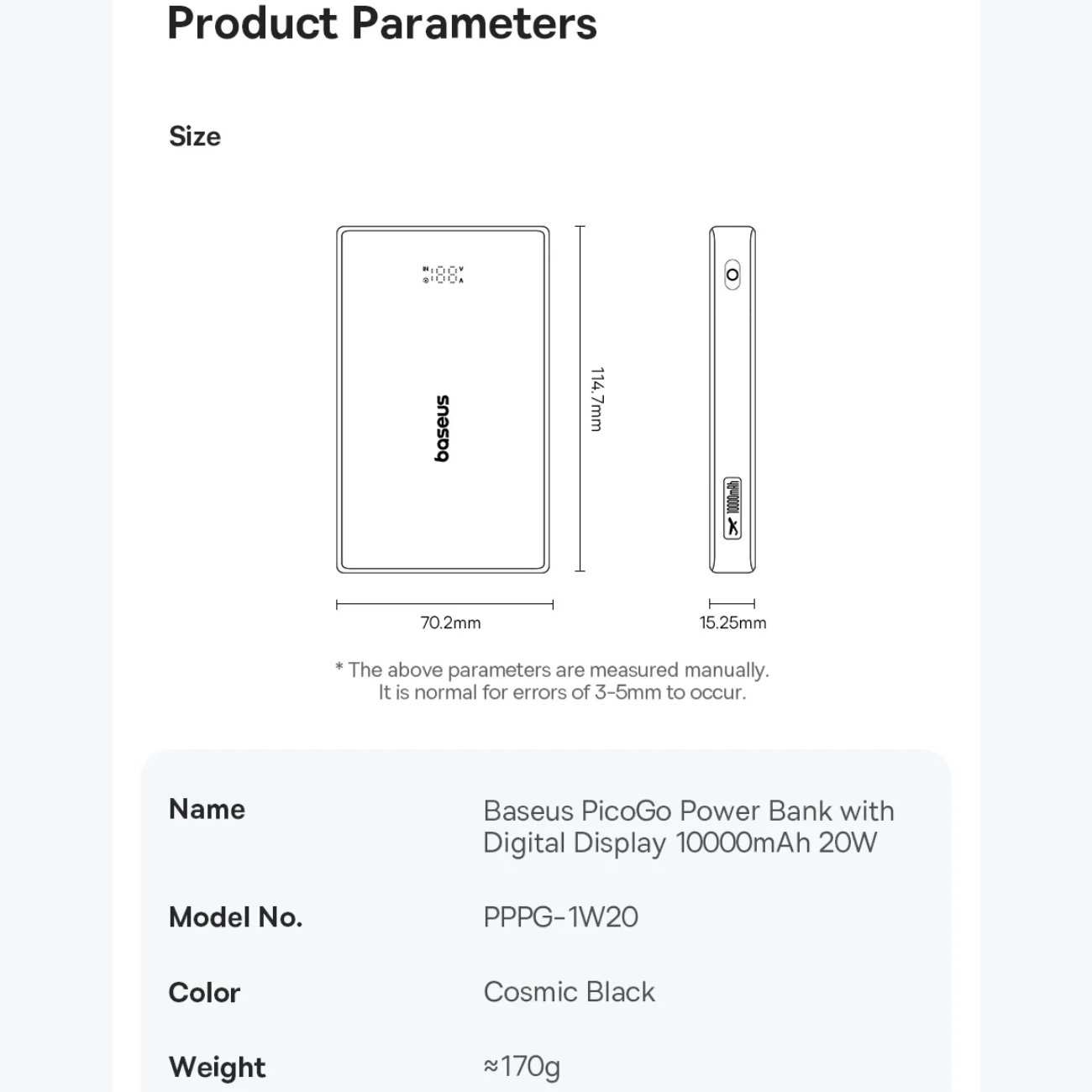 پاوربانک 10000 میلیآمپر 20 وات فست شارژ Type-C و USB-A بیسوس P10076801123-00