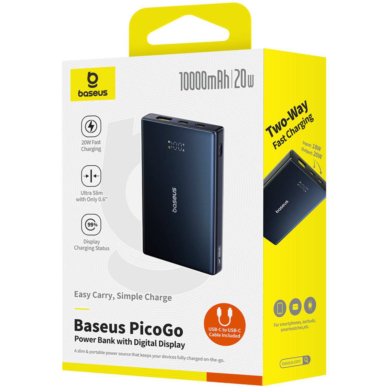 پاوربانک 10000 میلیآمپر 20 وات فست شارژ Type-C و USB-A بیسوس P10076801123-00