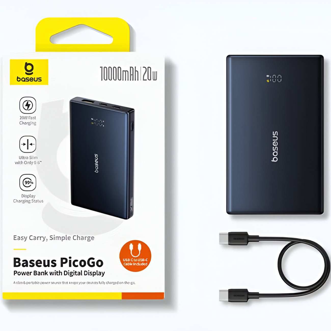 پاوربانک 10000 میلیآمپر 20 وات فست شارژ Type-C و USB-A بیسوس P10076801123-00