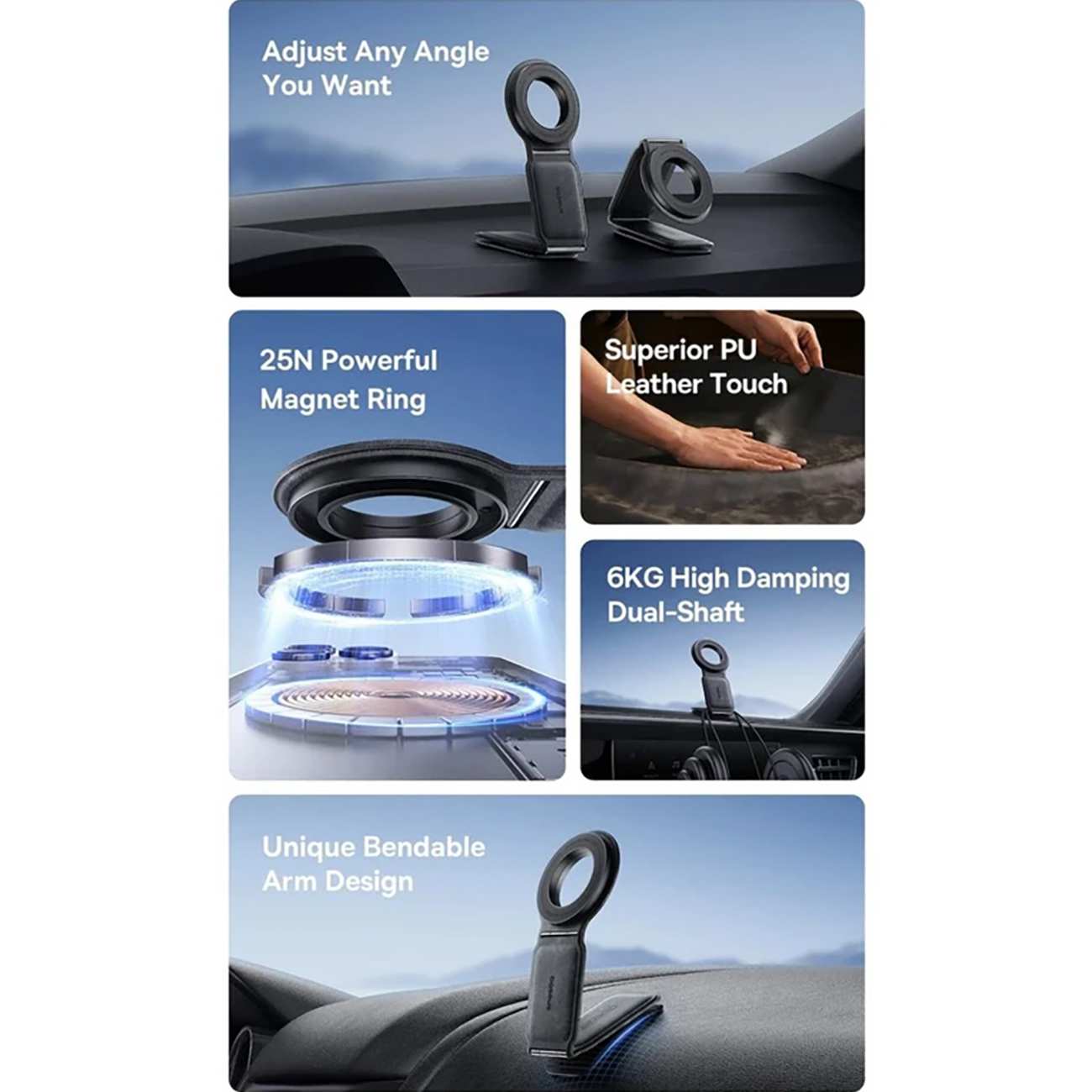 هولدر موبایل مگنتی داخل خودرو چند منظوره تاشو بیسوس C02 Prime