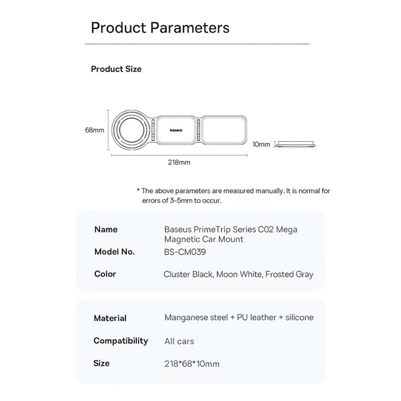 هولدر موبایل مگنتی داخل خودرو چند منظوره تاشو بیسوس C02 Prime