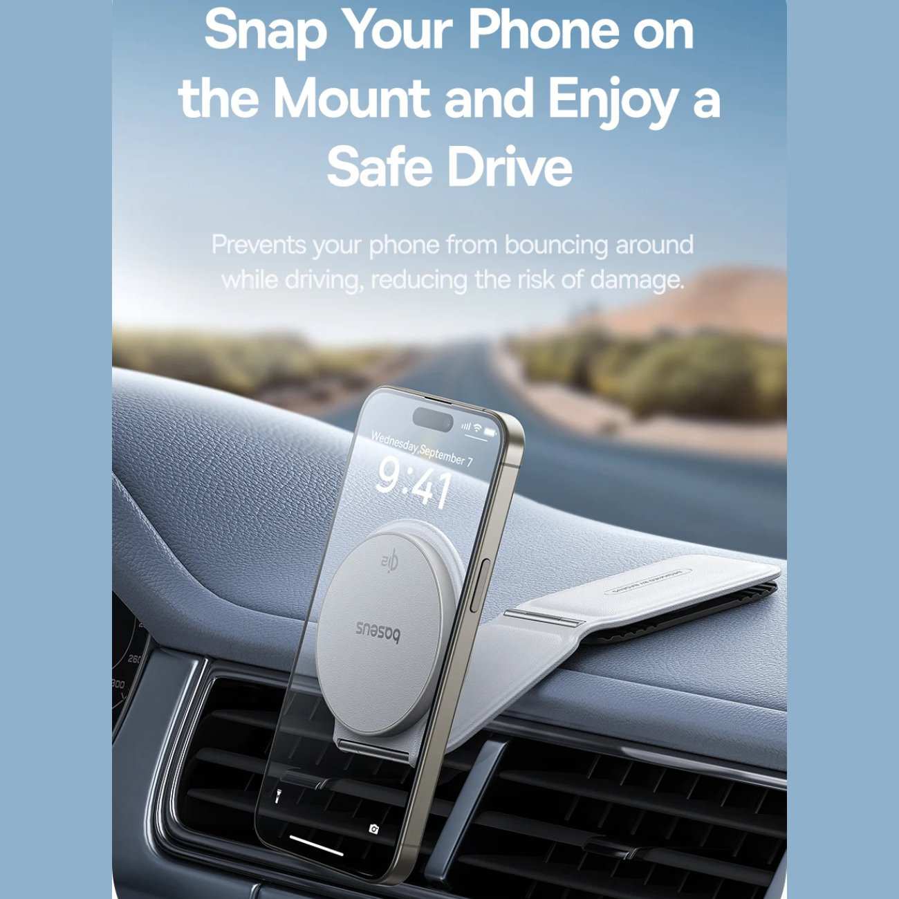 هولدر و شارژر بی سیم مگنتی تاشو داخل خودرو 15 وات بیسوس C40169003111-00