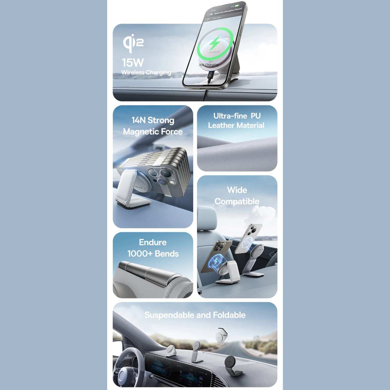 هولدر و شارژر بی سیم مگنتی تاشو داخل خودرو 15 وات بیسوس C40169003111-00