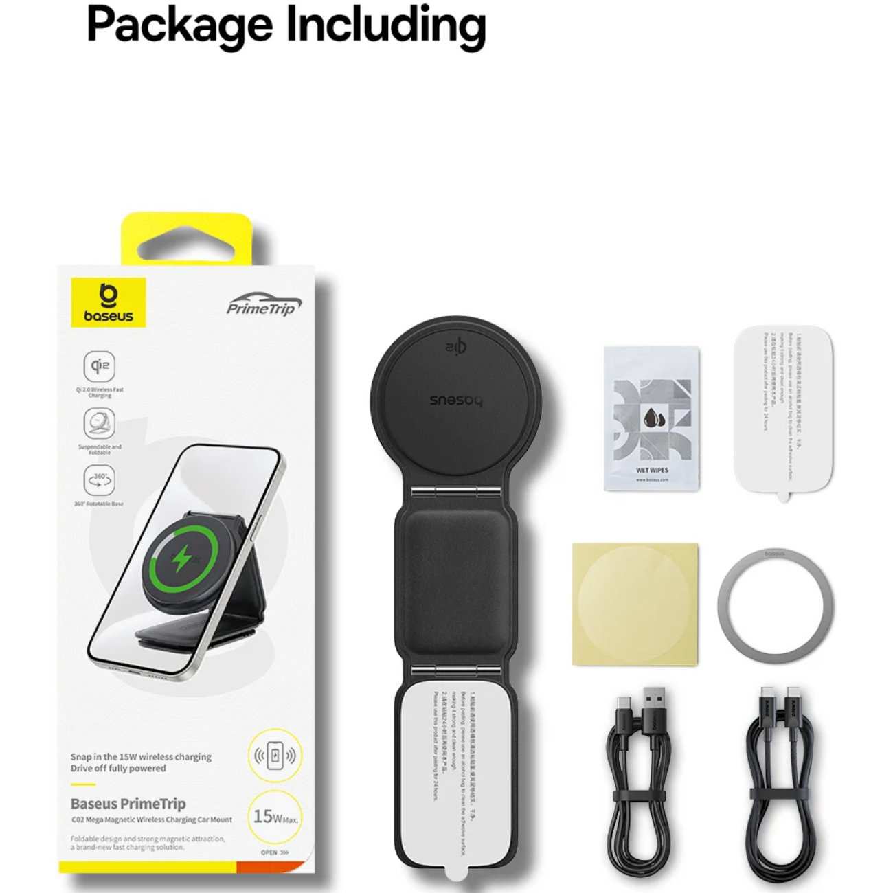 هولدر و شارژر بی سیم مگنتی تاشو داخل خودرو 15 وات بیسوس C40169003111-00