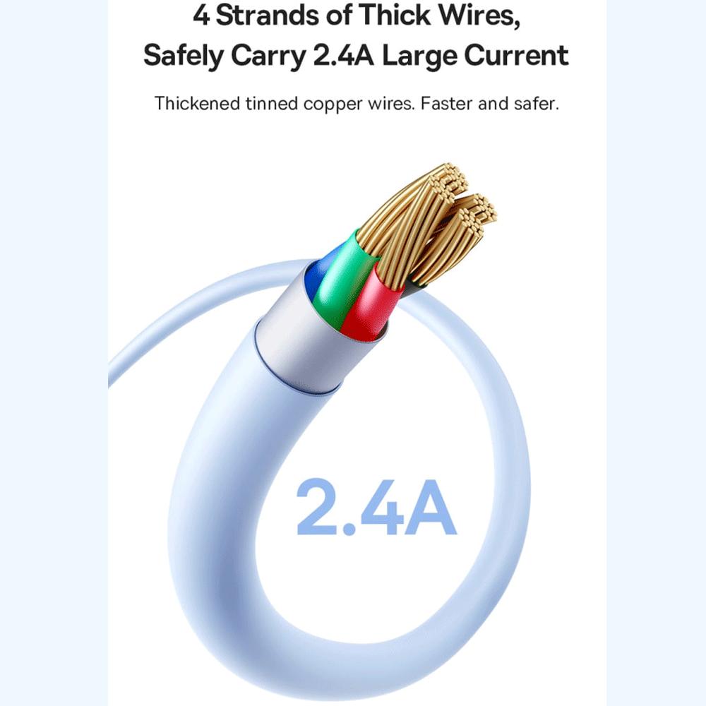 کابل فست شارژ یو اس بی به لایتنینگ 2.4 آمپر یک متری بیسوس P10377702113-00