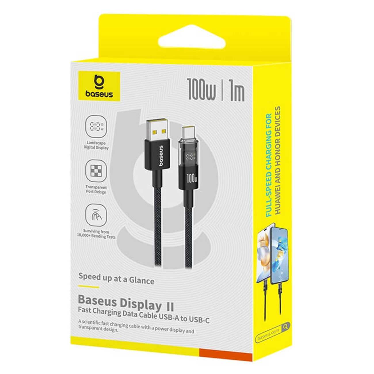 کابل فست شارژ یو اس بی به تایپ سی 100 وات یک متری بیسوس Display 2 p10382701121-00