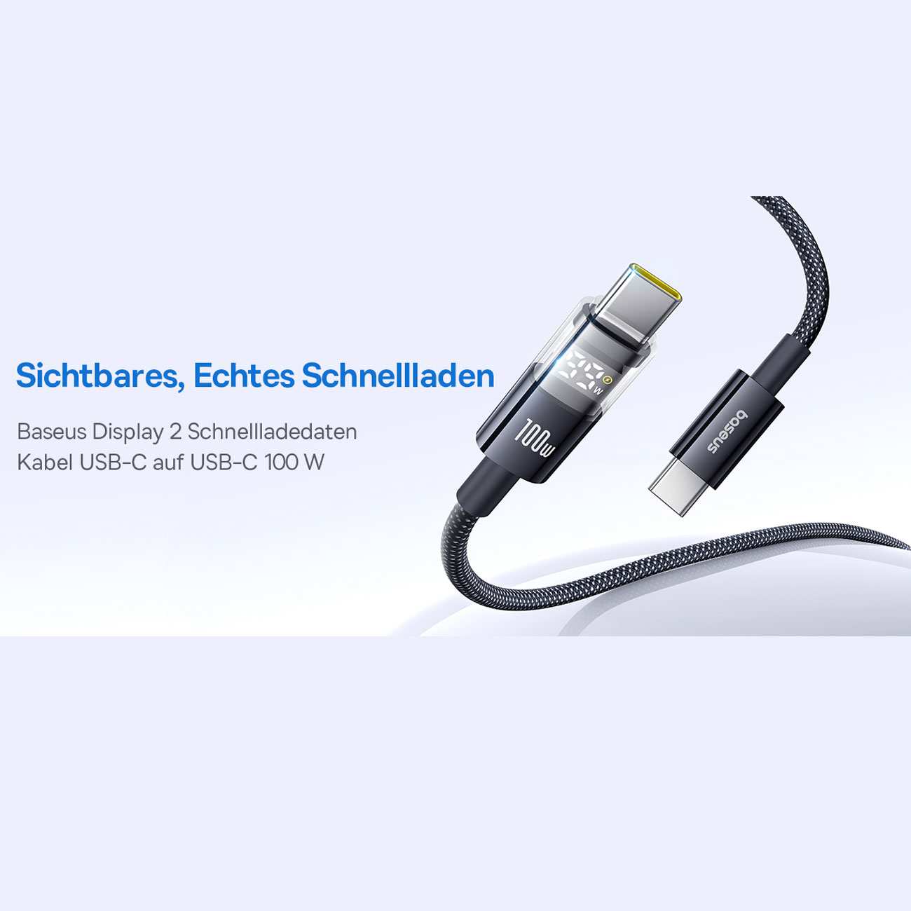 کابل فست شارژ یو اس بی به تایپ سی 100 وات یک متری بیسوس Display 2 p10382701121-00