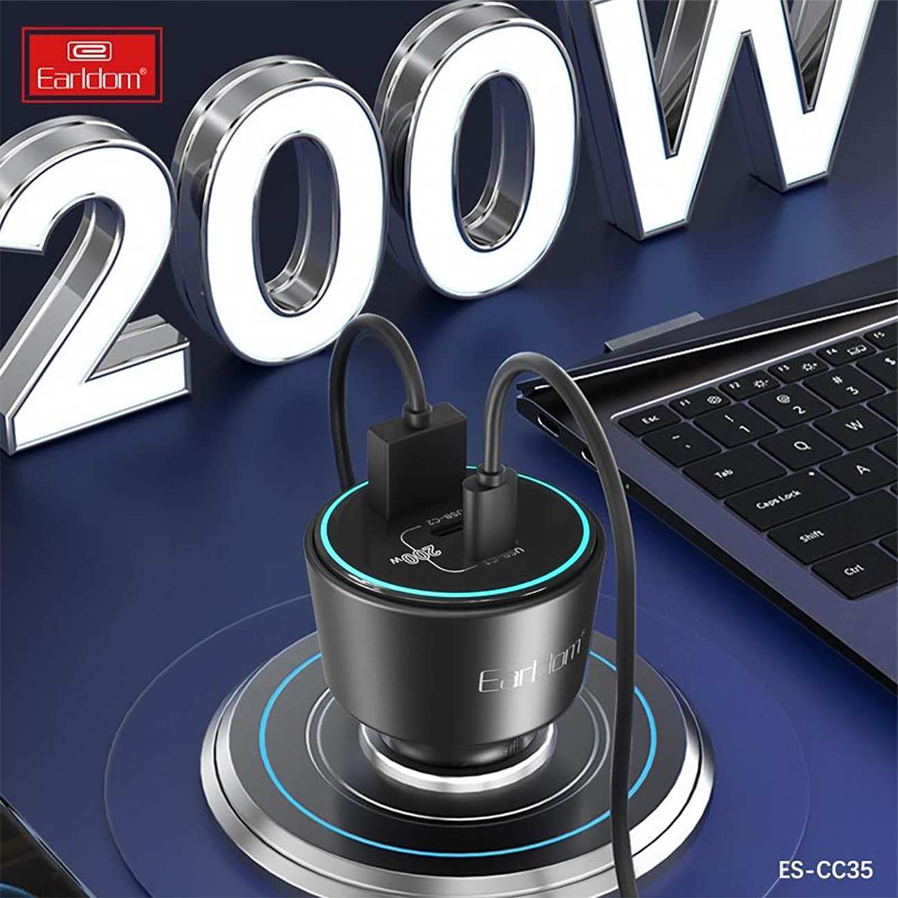 شارژر فندکی فست شارژ ماشین 100 وات Type-C و USB ارلدام ES-CC35