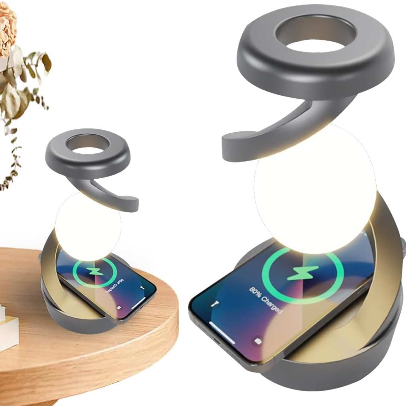 چراغ خواب شارژی طرح کره چرخشی و شارژ وایرلس Light Ball Lamp