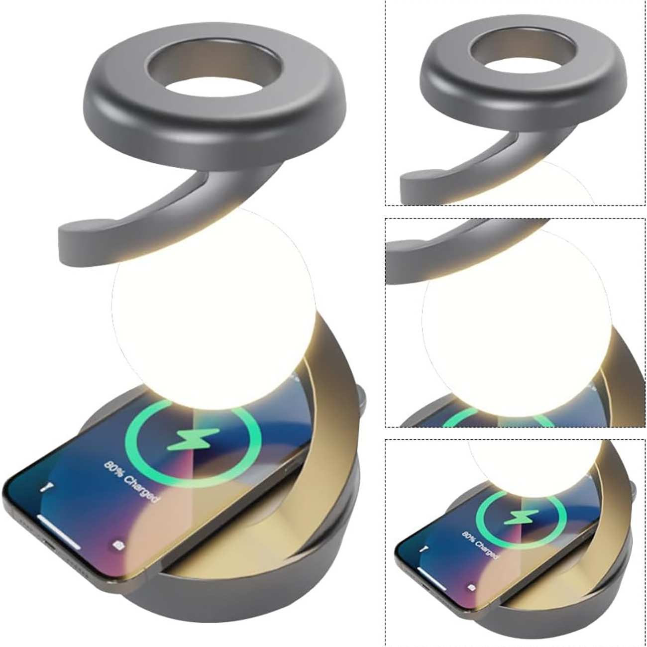 چراغ خواب شارژی طرح کره چرخشی و شارژ وایرلس Light Ball Lamp