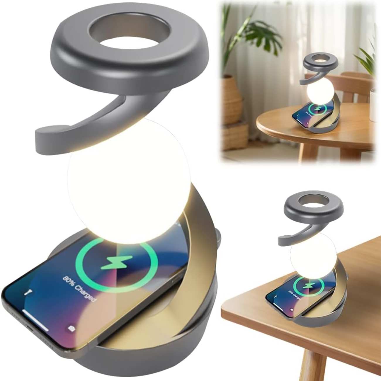 چراغ خواب شارژی طرح کره چرخشی و شارژ وایرلس Light Ball Lamp