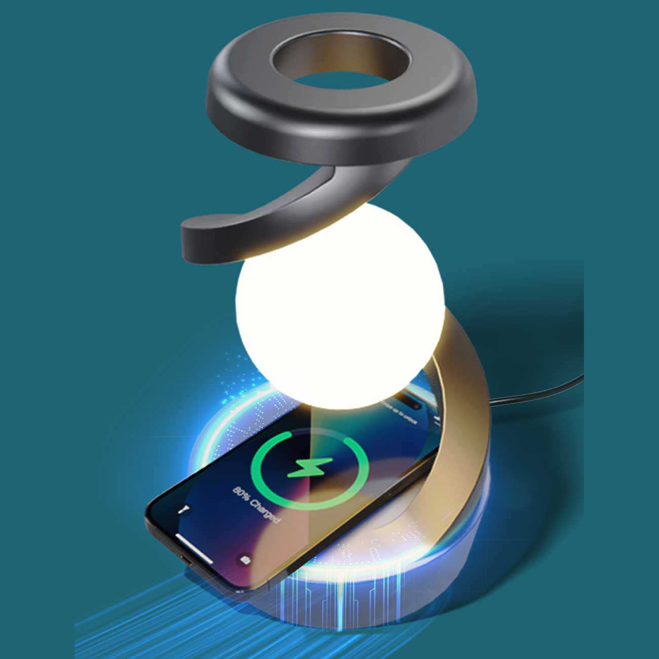 چراغ خواب شارژی طرح کره چرخشی و شارژ وایرلس Light Ball Lamp