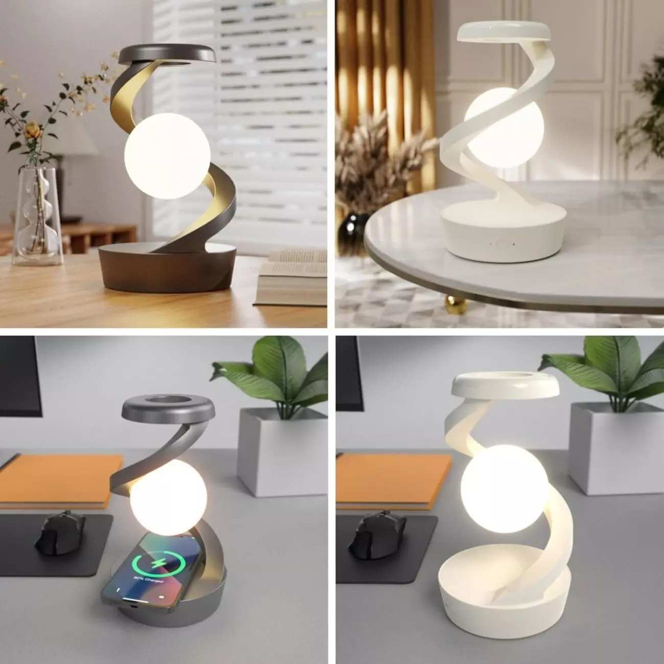 چراغ خواب شارژی طرح کره چرخشی و شارژ وایرلس Light Ball Lamp