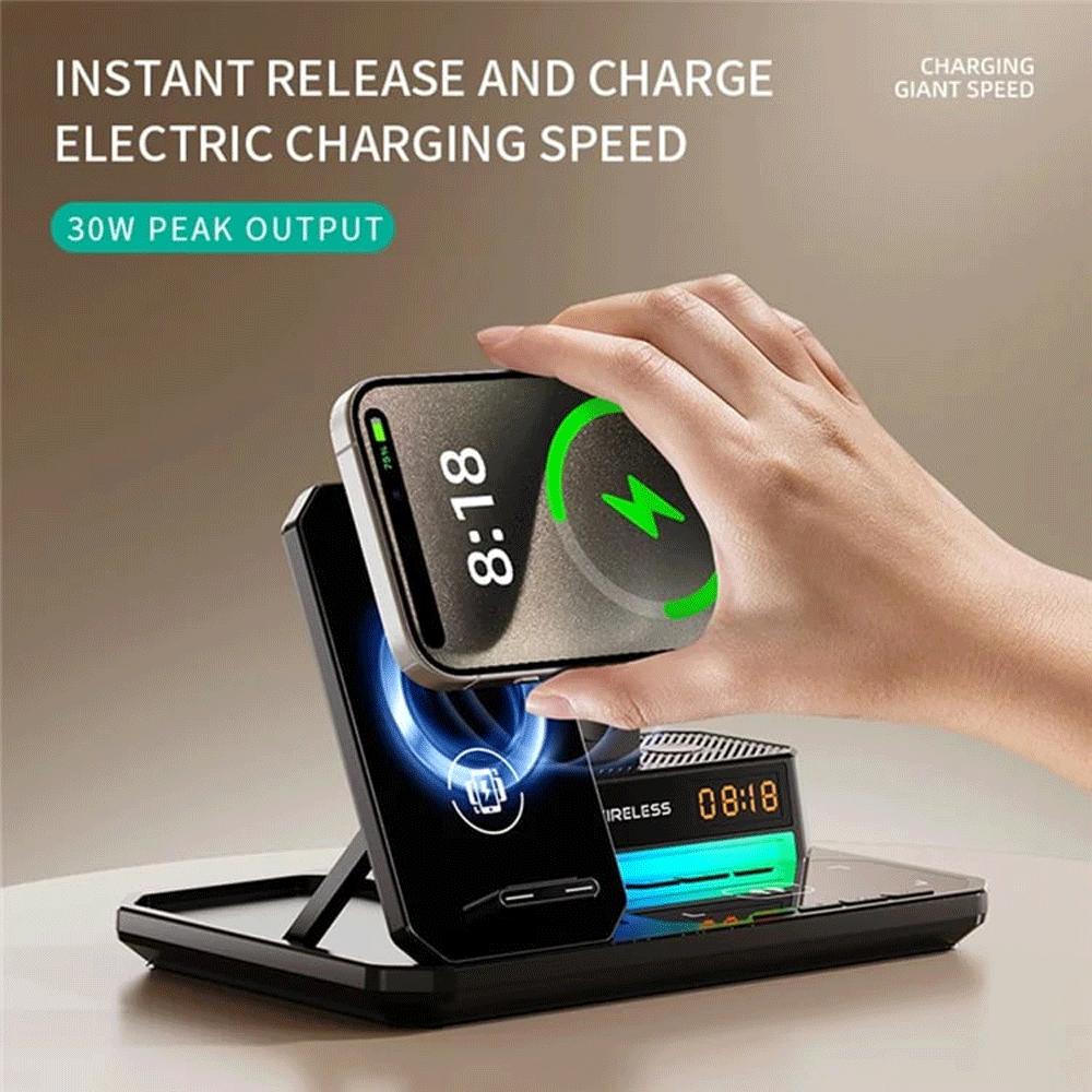 شارژر وایرلس 15 وات و اسپیکر رومیزی C18 با چراغ RGB