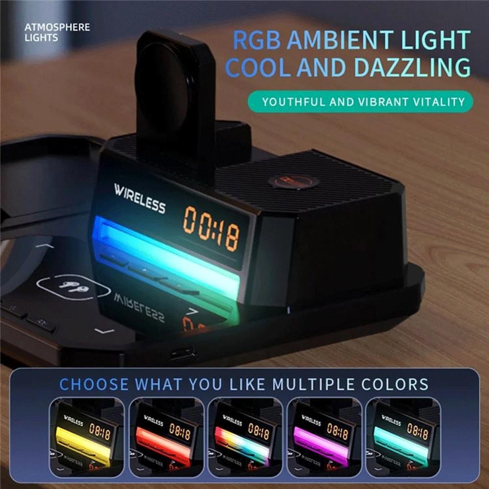 شارژر وایرلس 15 وات و اسپیکر رومیزی C18 با چراغ RGB