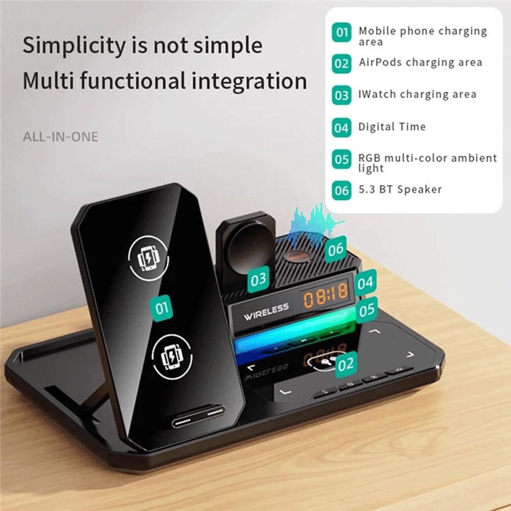 شارژر وایرلس 15 وات و اسپیکر رومیزی C18 با چراغ RGB