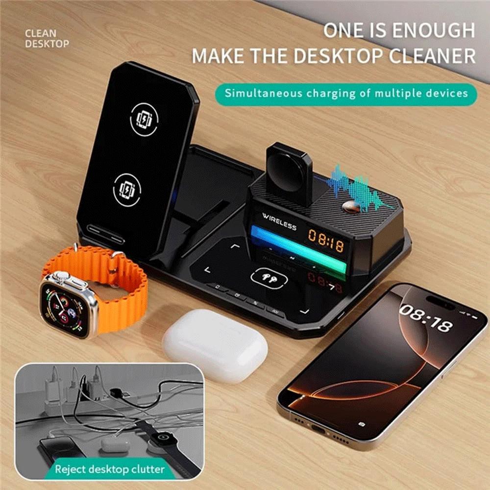 شارژر وایرلس 15 وات و اسپیکر رومیزی C18 با چراغ RGB