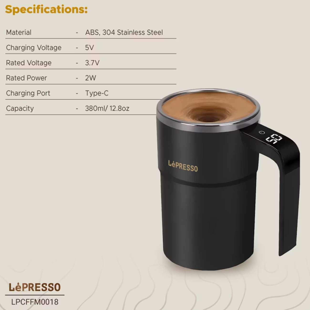 ماگ همزندار مغناطیسی خودکار شارژی 380 میلیلیتری لپرسو LPCFFM0018