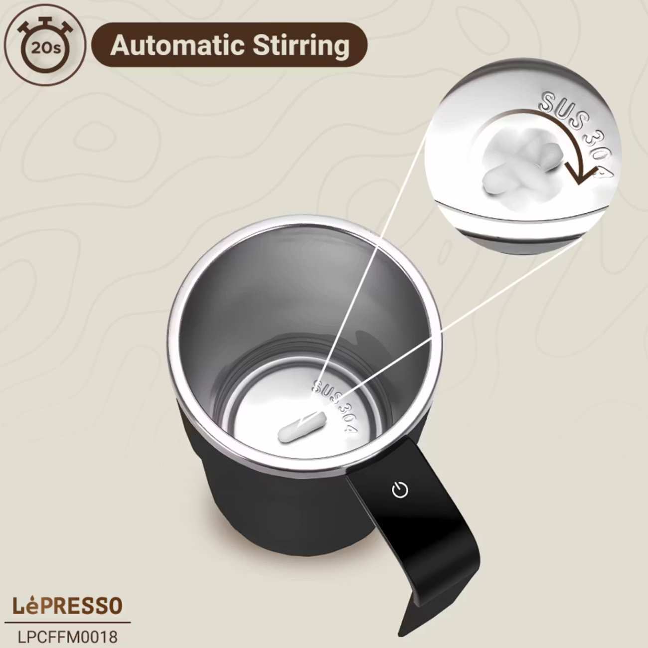 ماگ همزندار مغناطیسی خودکار شارژی 380 میلیلیتری لپرسو LPCFFM0018