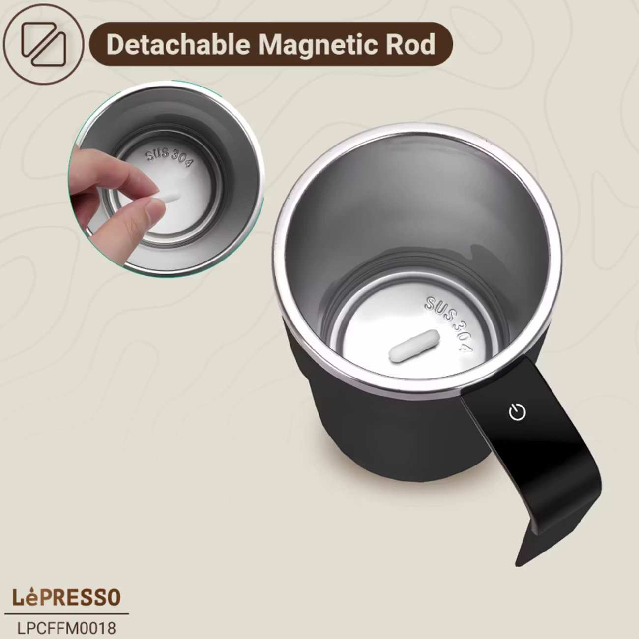 ماگ همزندار مغناطیسی خودکار شارژی 380 میلیلیتری لپرسو LPCFFM0018