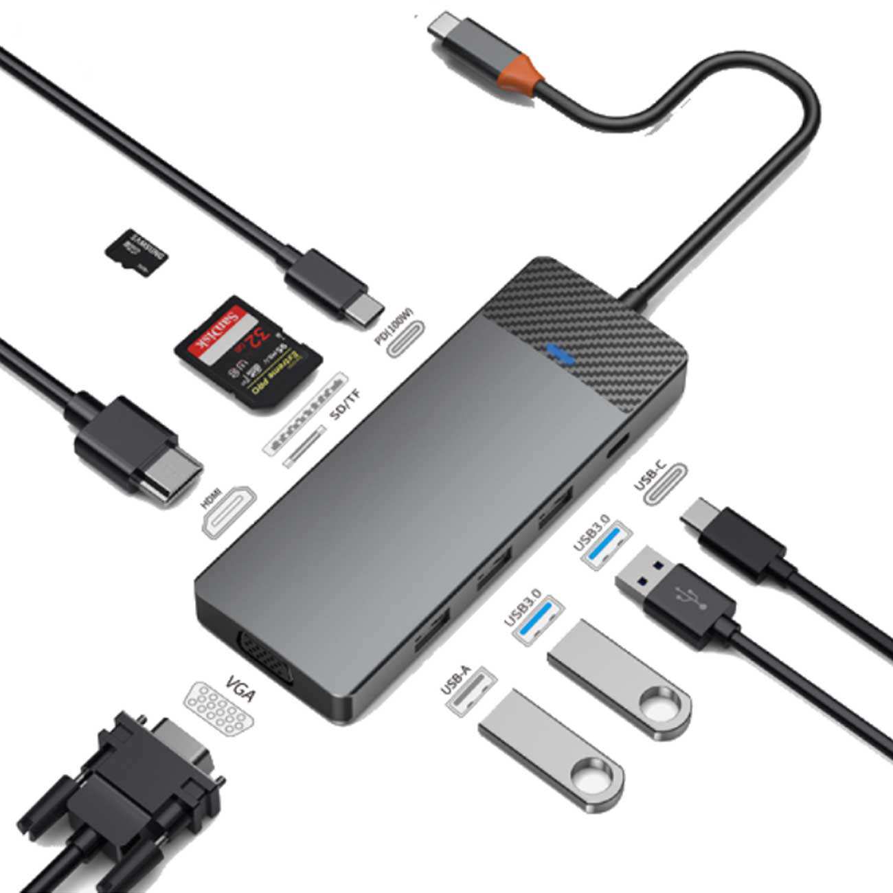 هاب تایپ سی 9 پورت ویوو A921HV