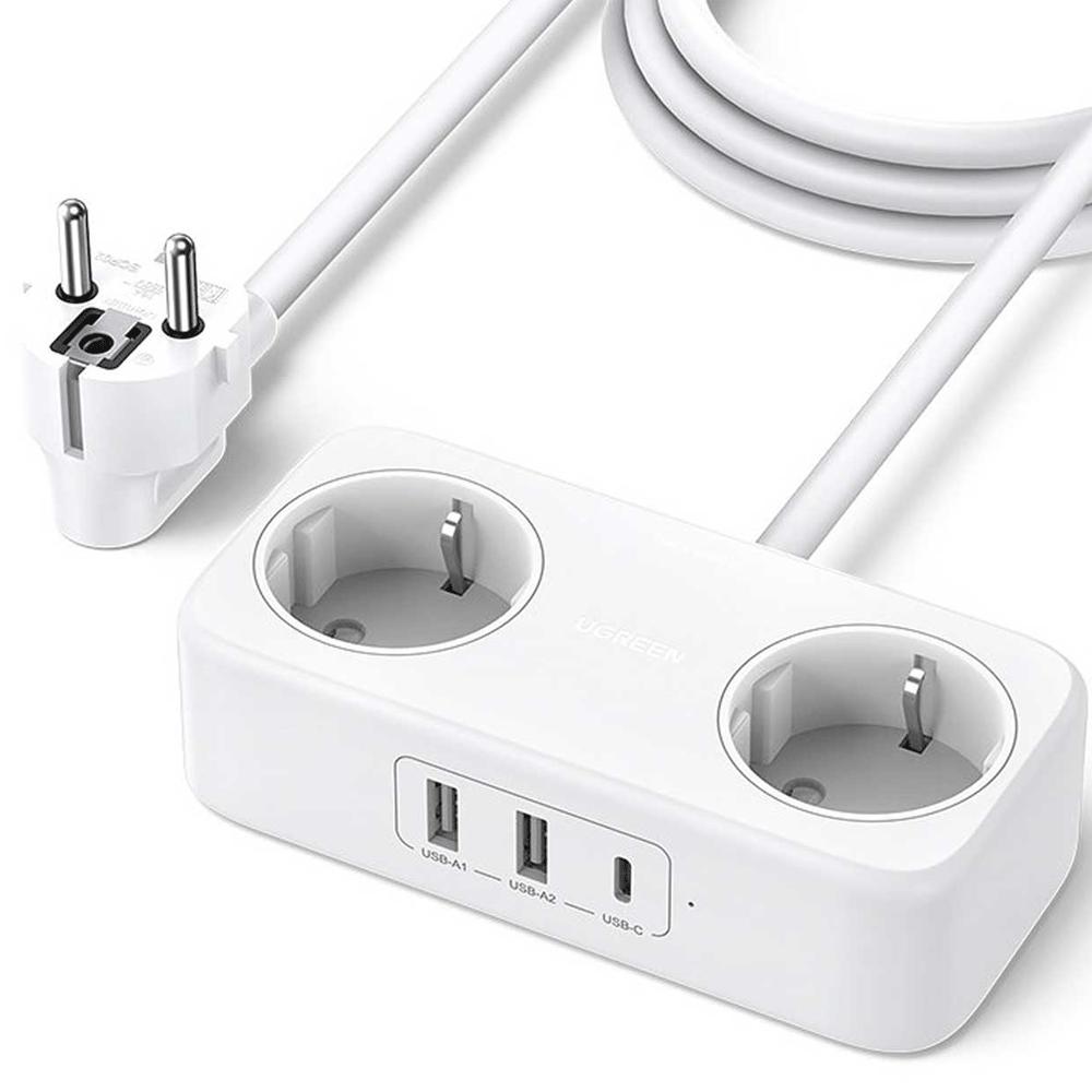 چندراهی برق دو سوکت و شارژر رومیزی یواسبی و تایپ سی 30 وات یوگرین CD280 50683