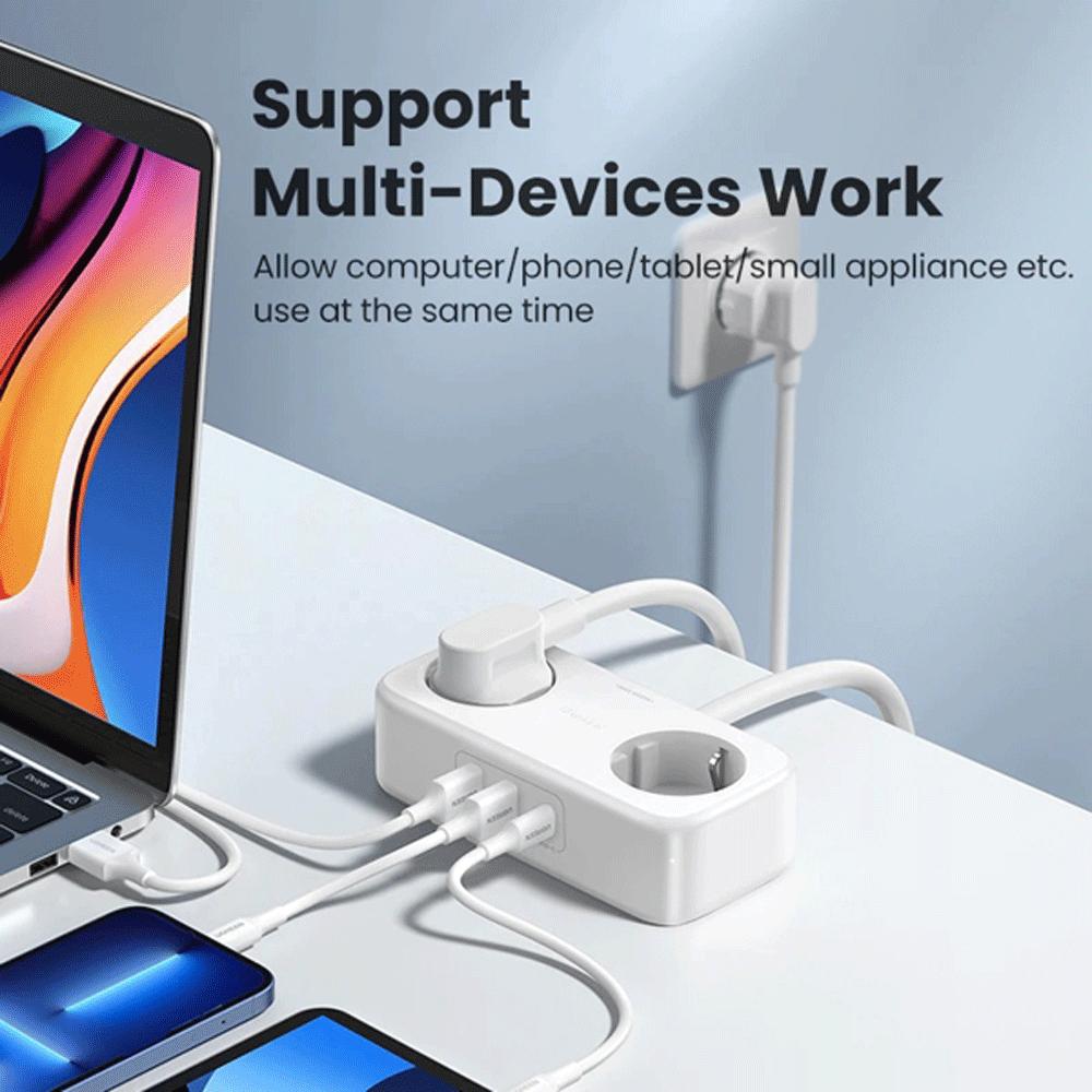 چندراهی برق دو سوکت و شارژر رومیزی یواسبی و تایپ سی 30 وات یوگرین CD280 50683