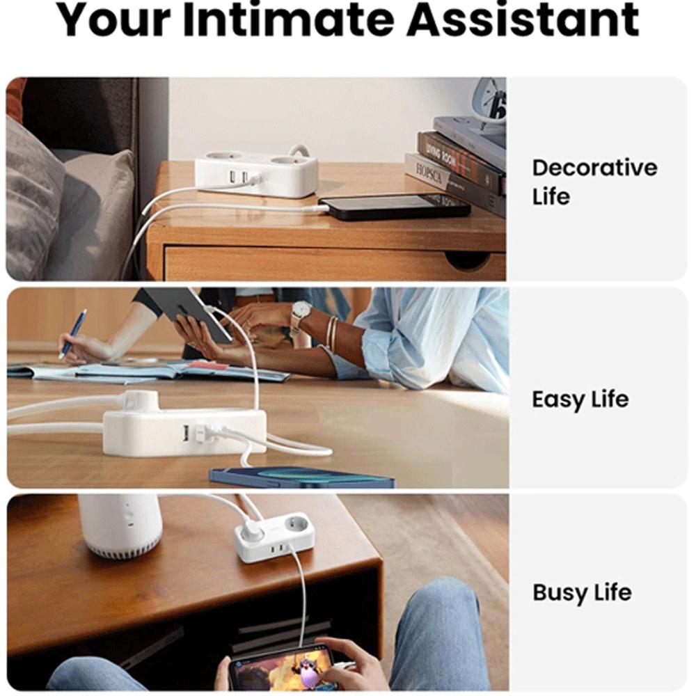 چندراهی برق دو سوکت و شارژر رومیزی یواسبی و تایپ سی 30 وات یوگرین CD280 50683