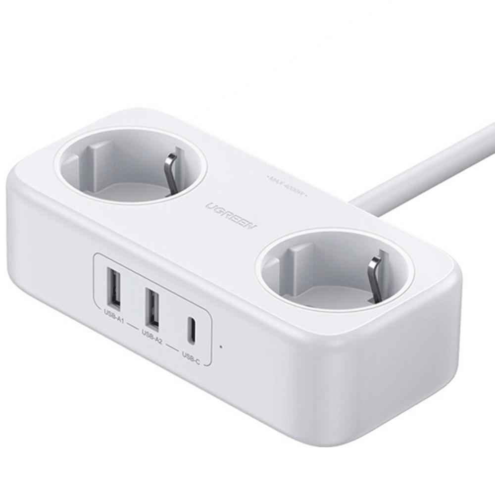 چندراهی برق دو سوکت و شارژر رومیزی یواسبی و تایپ سی 30 وات یوگرین CD280 50683