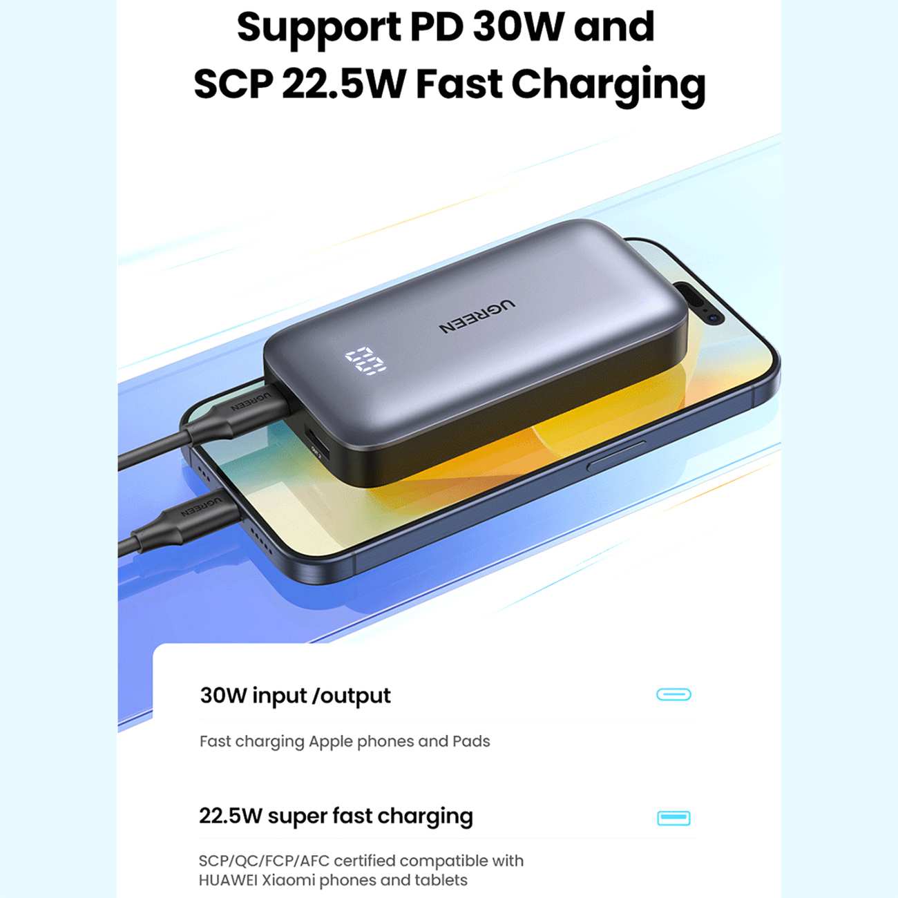 پاوربانک 10000 شارژ سریع تایپسی و یواسبی 30 وات یوگرین PB501 25189