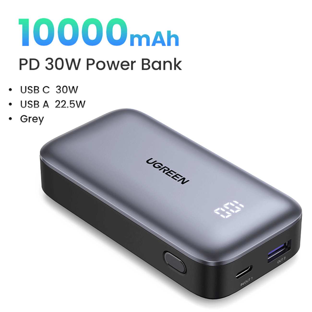 پاوربانک 10000 شارژ سریع تایپسی و یواسبی 30 وات یوگرین PB501 25189