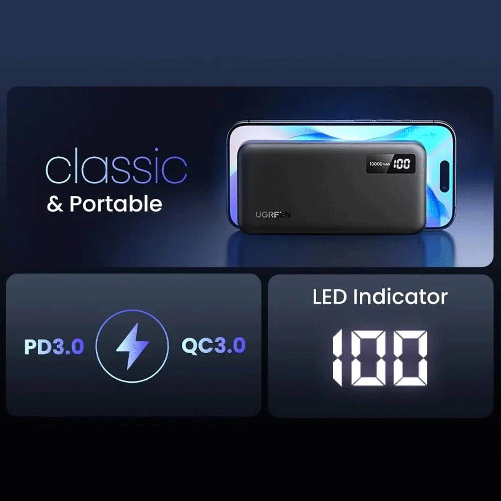 پاوربانک 10000 شارژ سریع 20 وات Type-C و 22.5 وات USB یوگرین PB311 25742