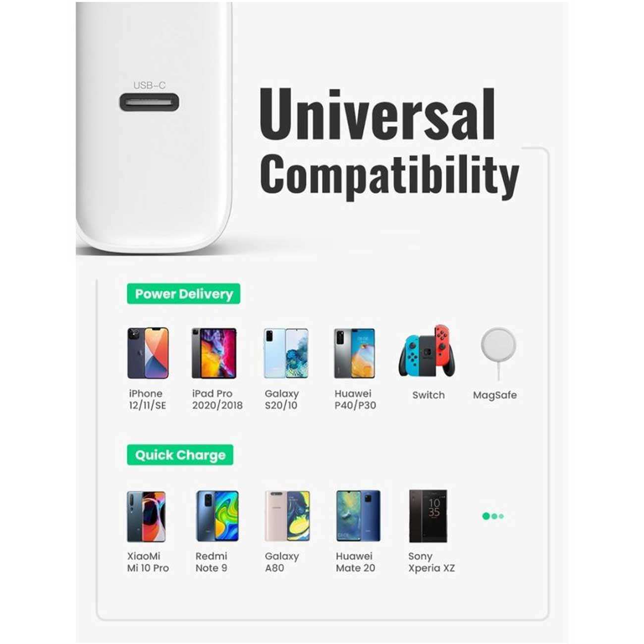 شارژر دیواری تایپ سی فست 20 وات یوگرین CD137 60450