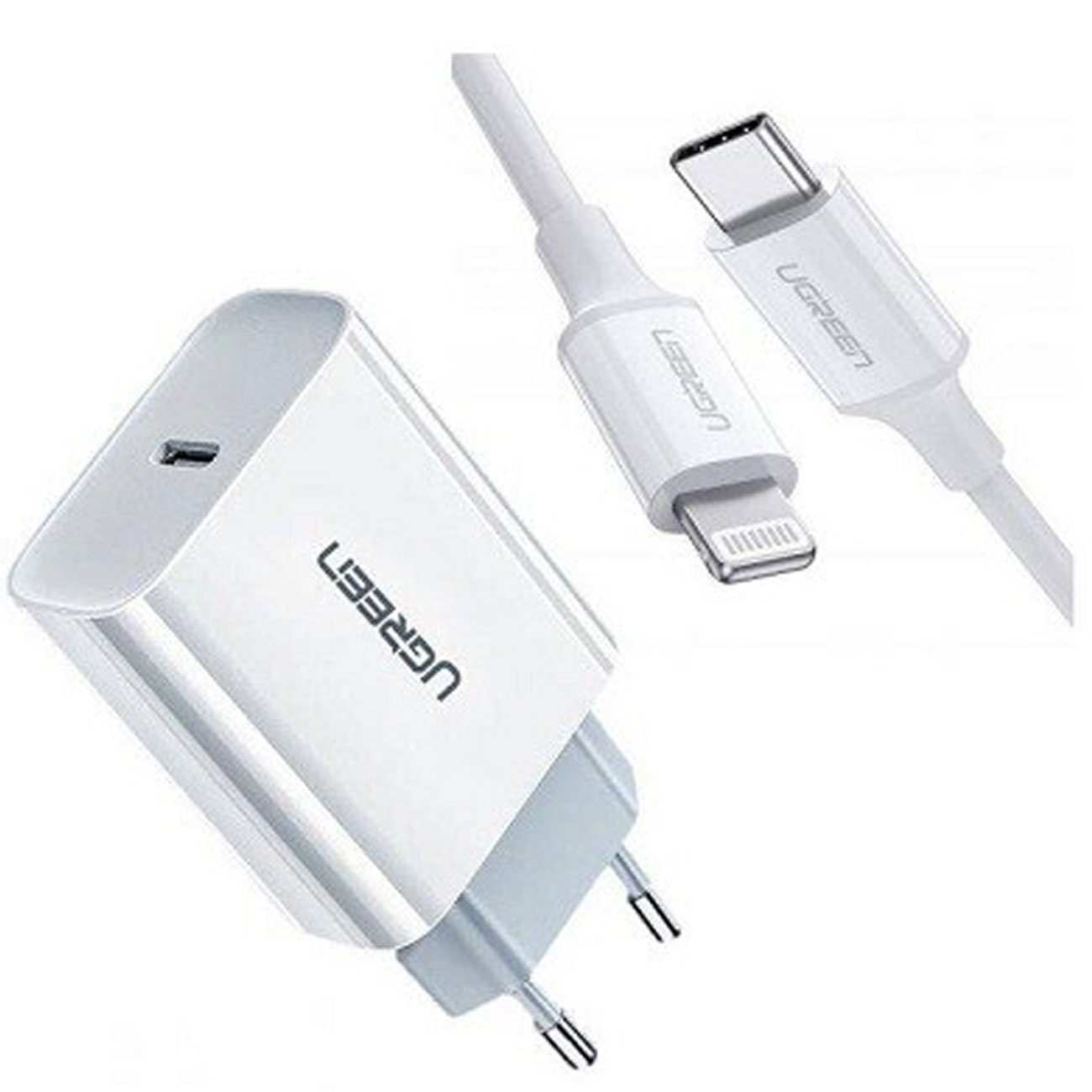 شارژر دیواری تایپ سی 20 وات همراه کابل تایپ سی به لایتنینگ یک متری یوگرین CD137 50698