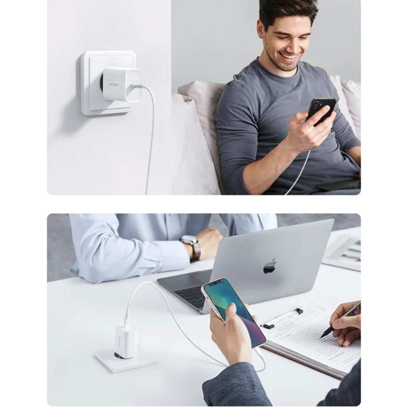 شارژر دیواری تایپ سی 20 وات همراه کابل تایپ سی به لایتنینگ یک متری یوگرین CD137 50698